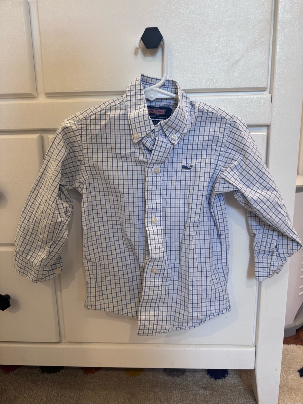 2T Boys Vineyard Vines White and Blue Windowpane Button-Down Shirt